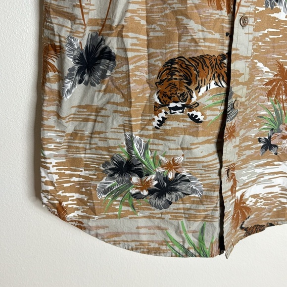 Vtg rusty mens cotton button down tiger all over print casual retro shirt size L - Picture 2 of 12